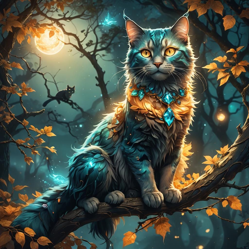 Magical Spirit Cat in Jewel Tones: Fantasy Art