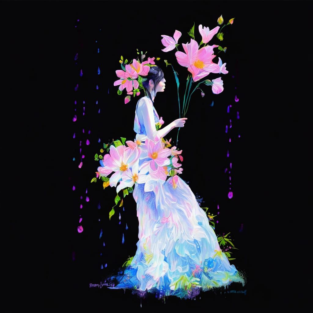 Face Made of Pointille in Moonlit Painting Style