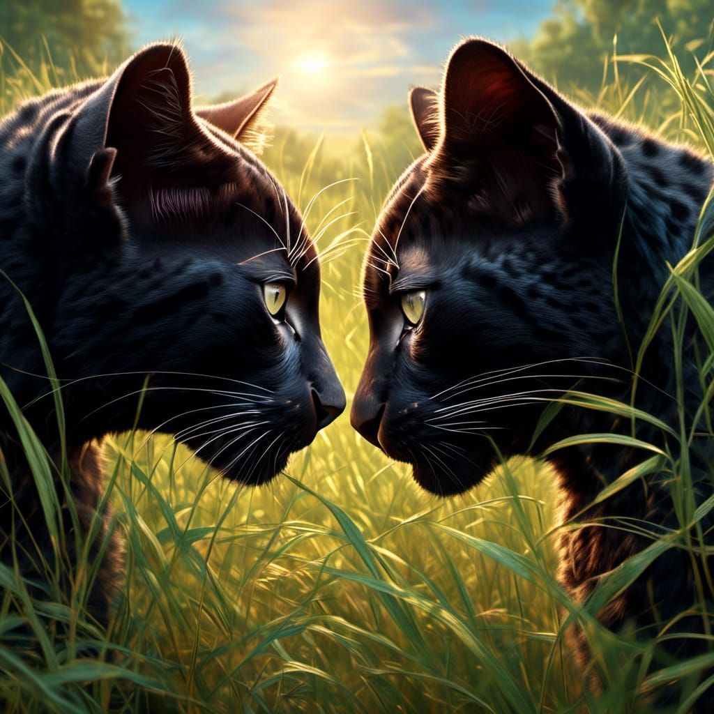 Hyperrealistic Black Panther Kittens on the Plains