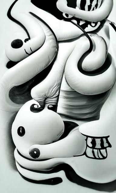 Jim Woodring Inspired Ink Drawing in Black and White