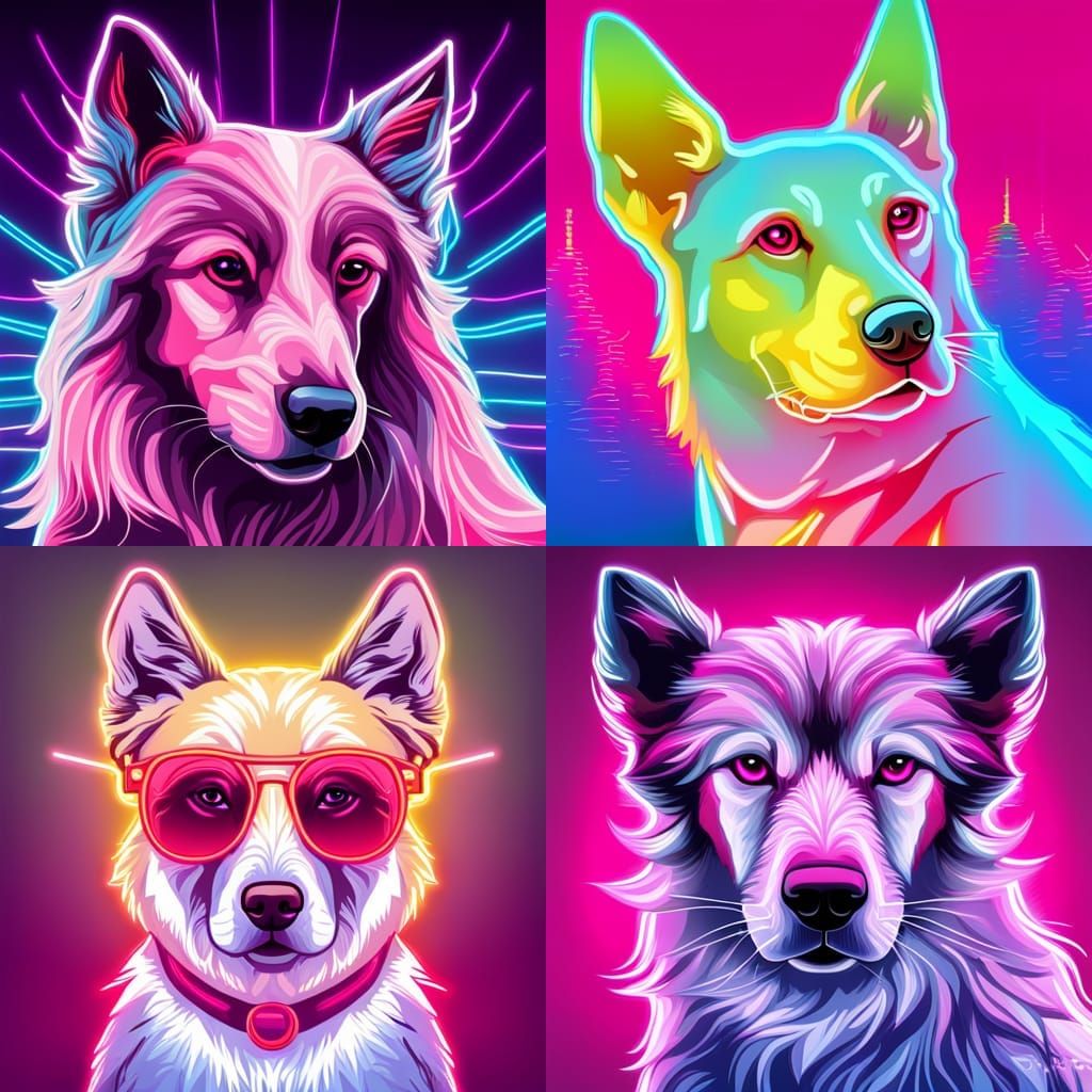 Neon Dog in Synthwave Retro Style