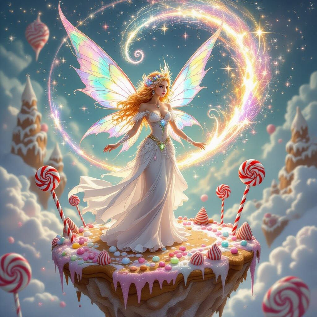 Fairy Goddess Conjures Stardust Amidst Candy Island