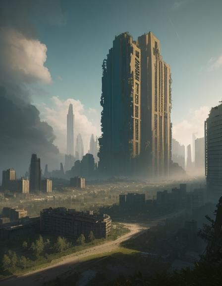 Overgrown City Ruins in Cinematic Digital Painting