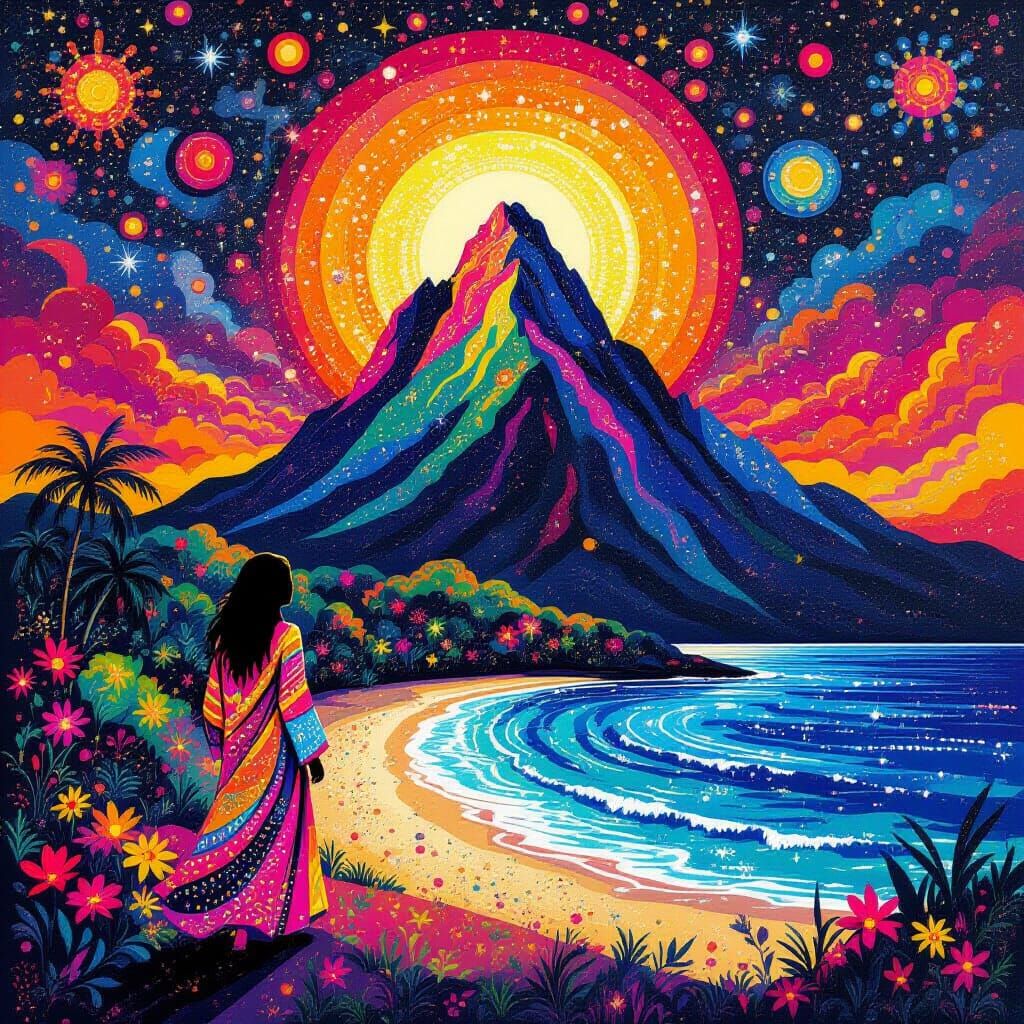 Psychedelic Abstract Island Creation as Pointillist Art