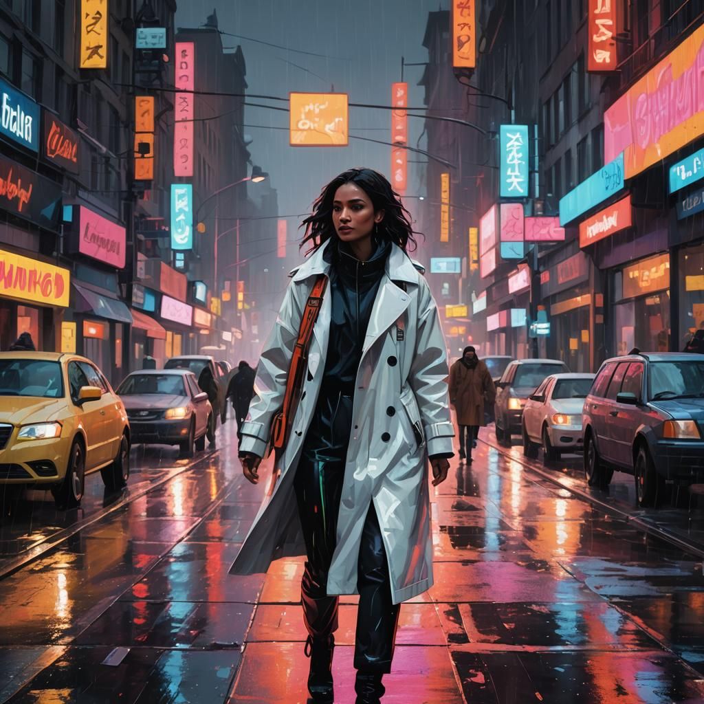 Neon-lit Berlin Street Scene as Digital Oil Painting