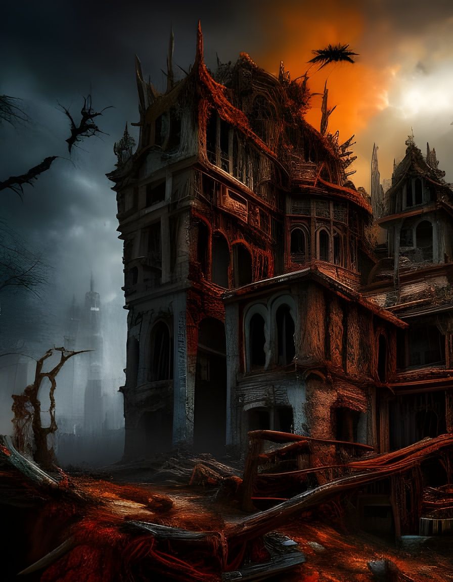 Grotesque Zombie in Dystopian Cityscape: Hyperrealistic Pain...