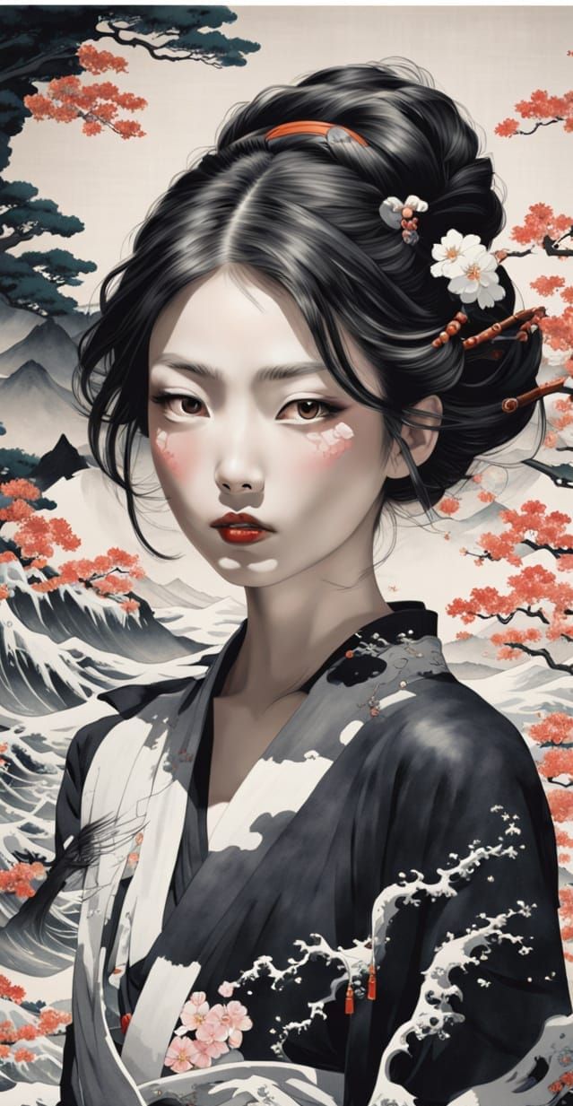 Mysterious Japanese Witch with Tattoos