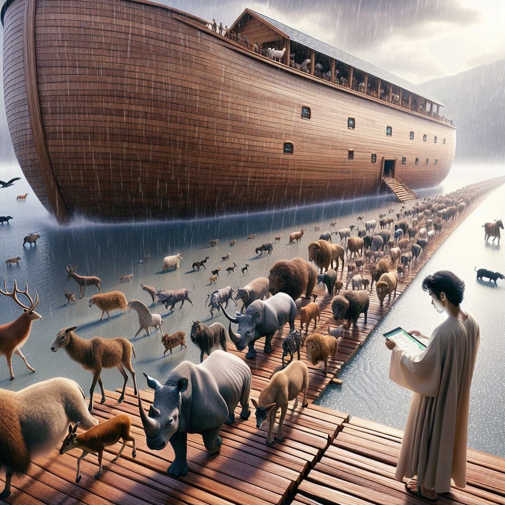 Animals Entering the Ark in the Rain