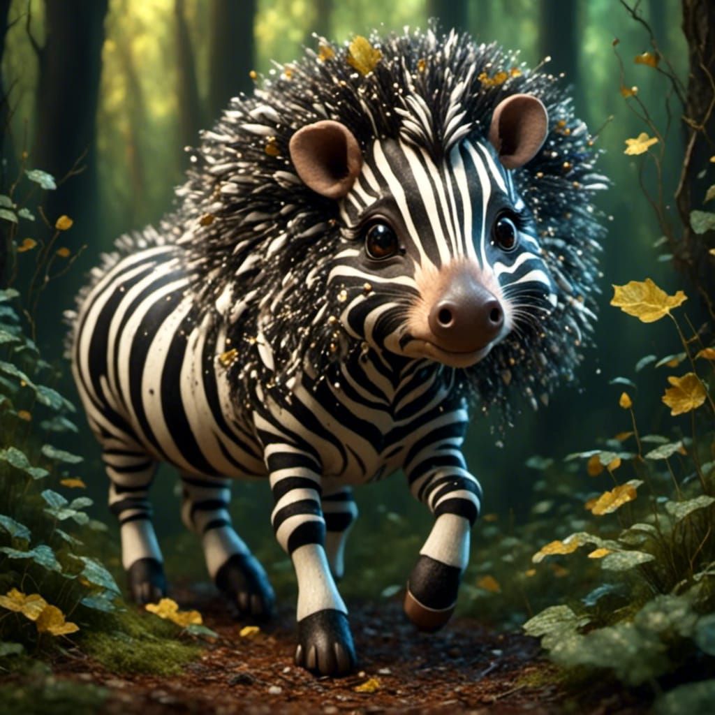 Zebra Hedgehog Hybrid in Fantasy Forest