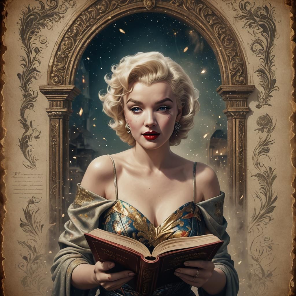 Marilyn Monroe Reading an Illuminated Book