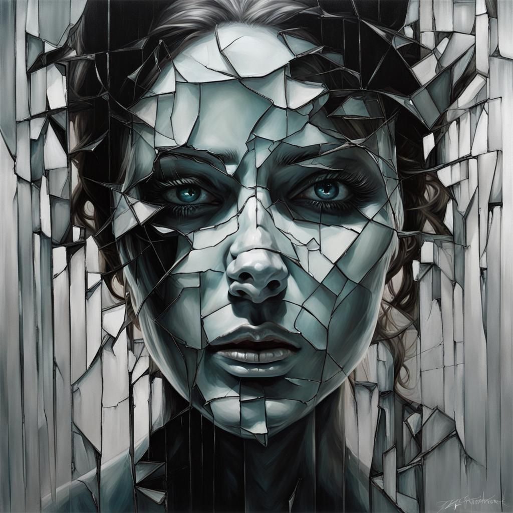 Shattering Glass Face in Dark Fantasy Style