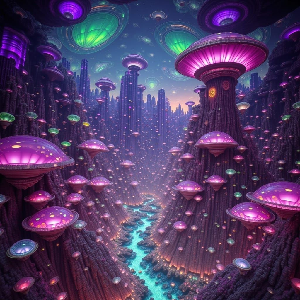 Bioluminescent Alien City of Topaz in Futuristic Style