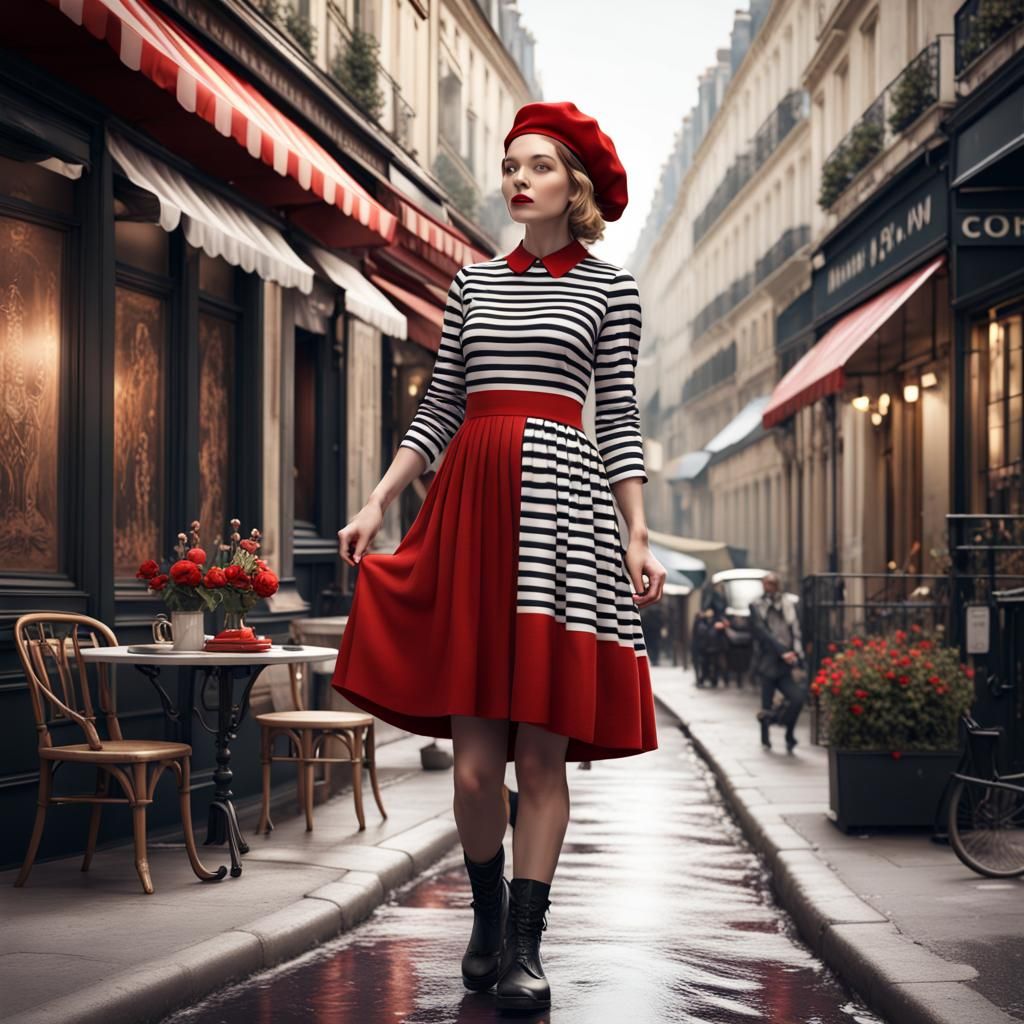 Girl in Paris with Red Beret, Detailed Digital Painting