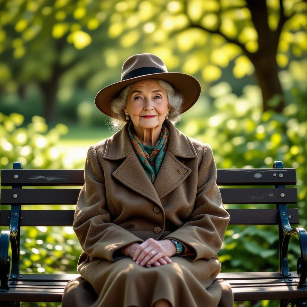 Elderly Woman in Overgrown Garden, Hyperrealistic Digital Ar...