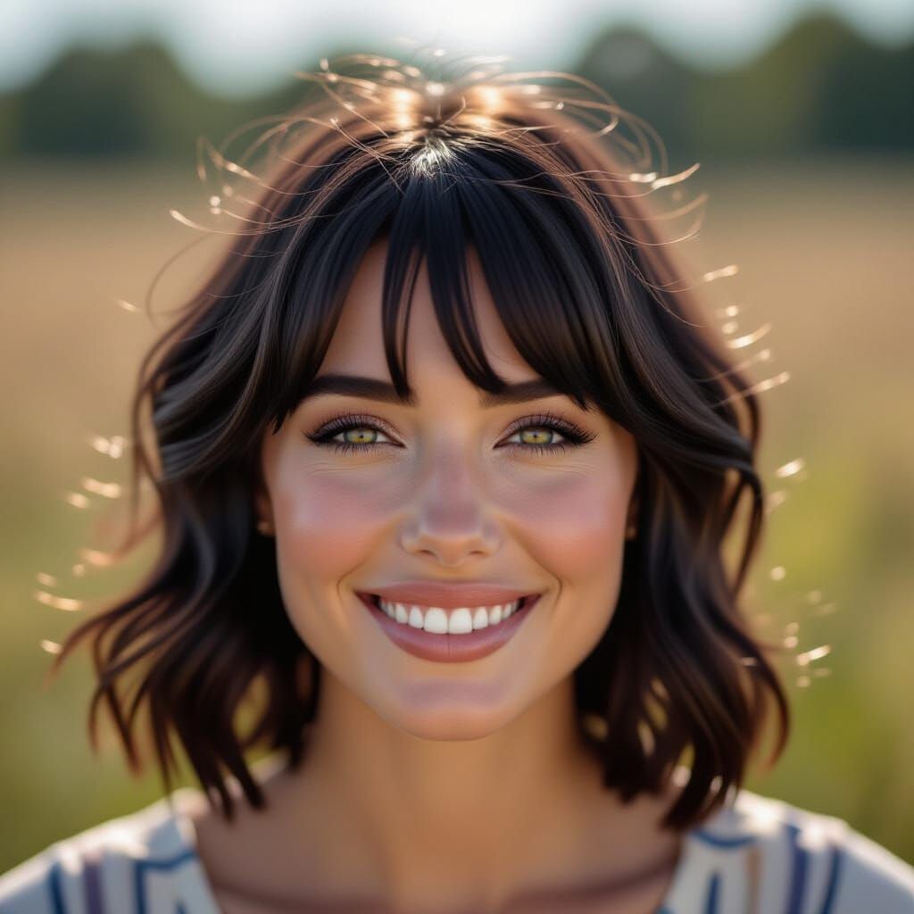 Smiling Woman in Alcohol Ink Style Portrait