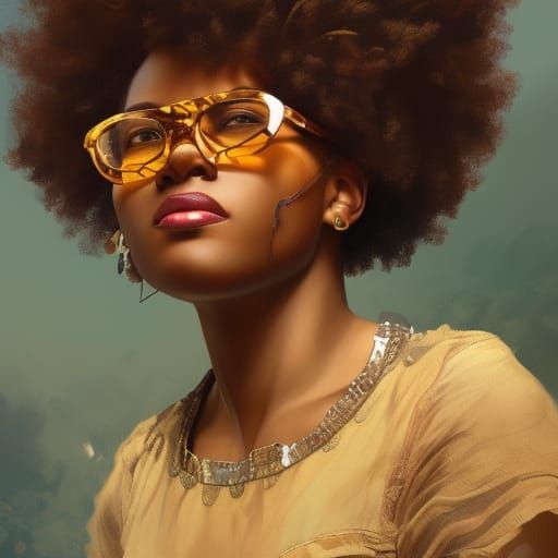 Striking Portrait of an Artist with Afro in Digital Art