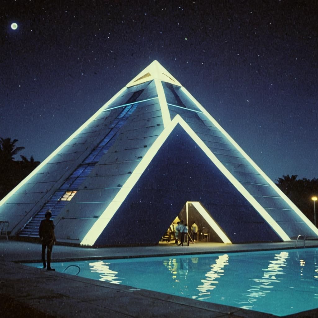 Liminal Dreamcore Pool with Machinepunk Pyramid