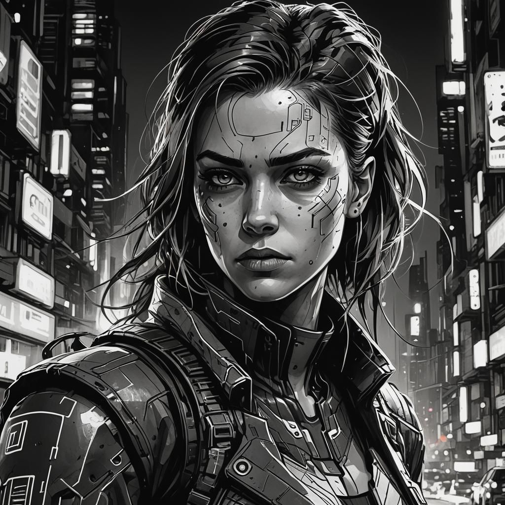 Cyberpunk Ganger Portrait in Film Noir Style