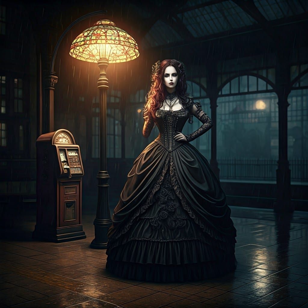 Gothic Beauty Illuminated by Tiffany Lamp