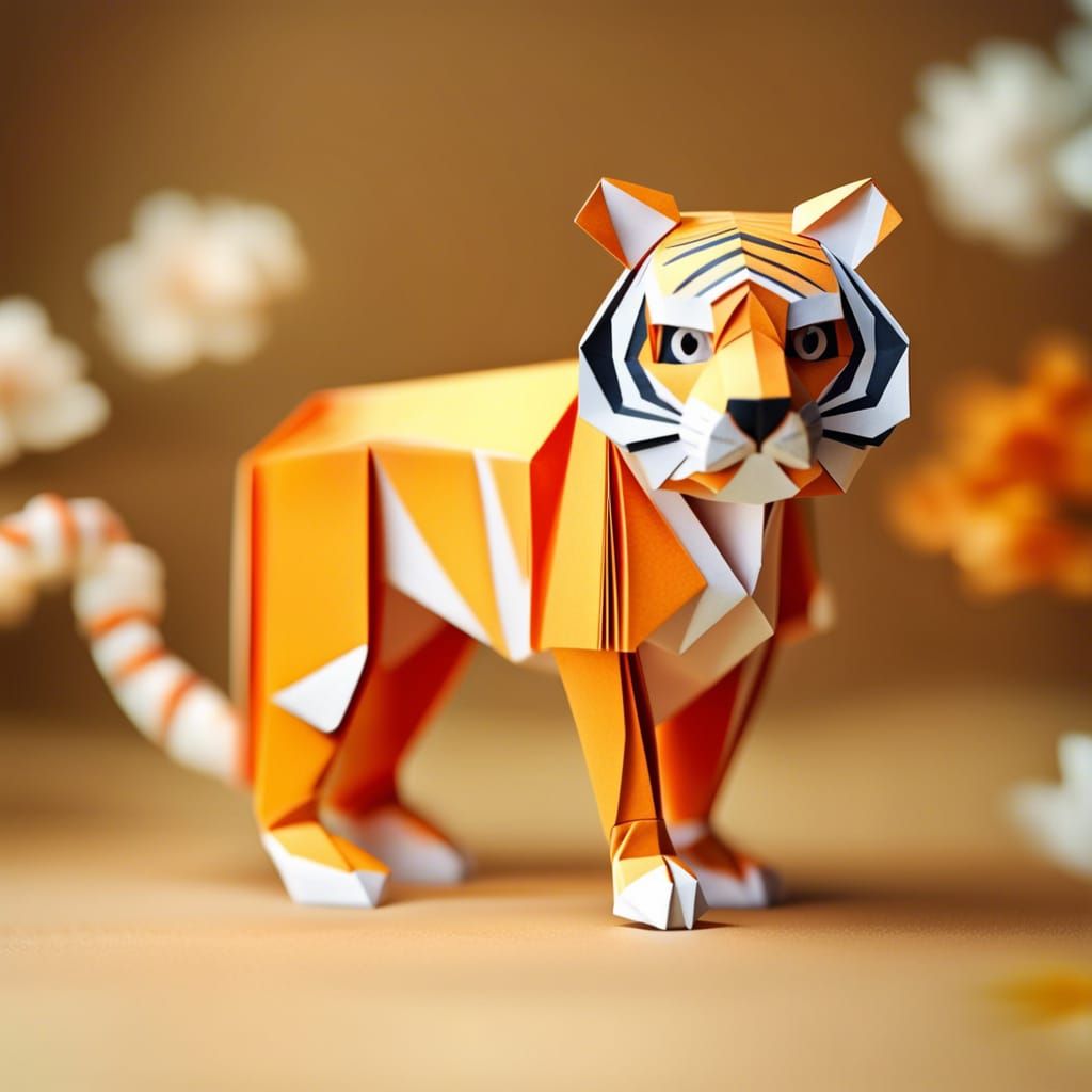 Detailed Origami Tiger Papercraft in 8K