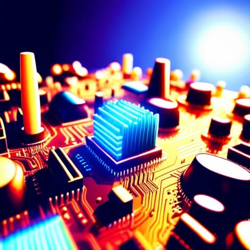 Glowing Neon Circuit Board City on Computer Chip