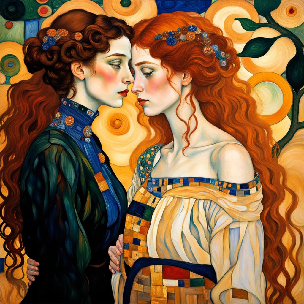 Romantic Moment in the Style of Gustav Klimt