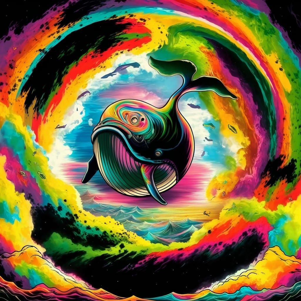 Psychedelic Whale Swimming in the Ocean