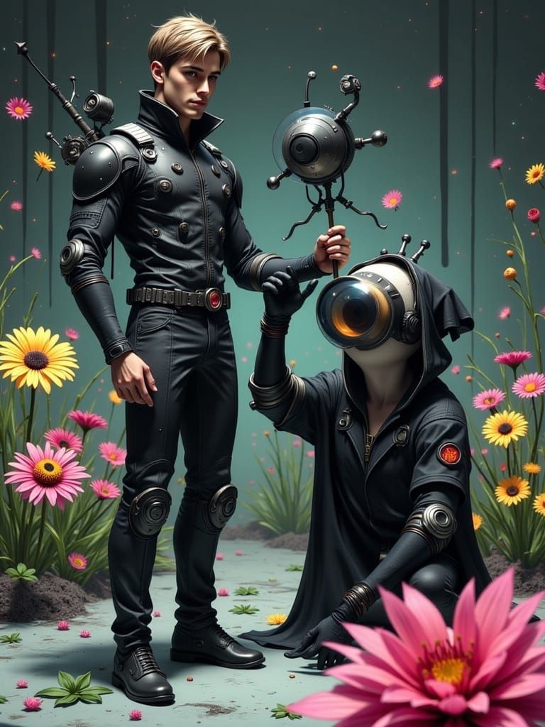 Cyberpunk Cultivator in Futuristic Organic Oasis