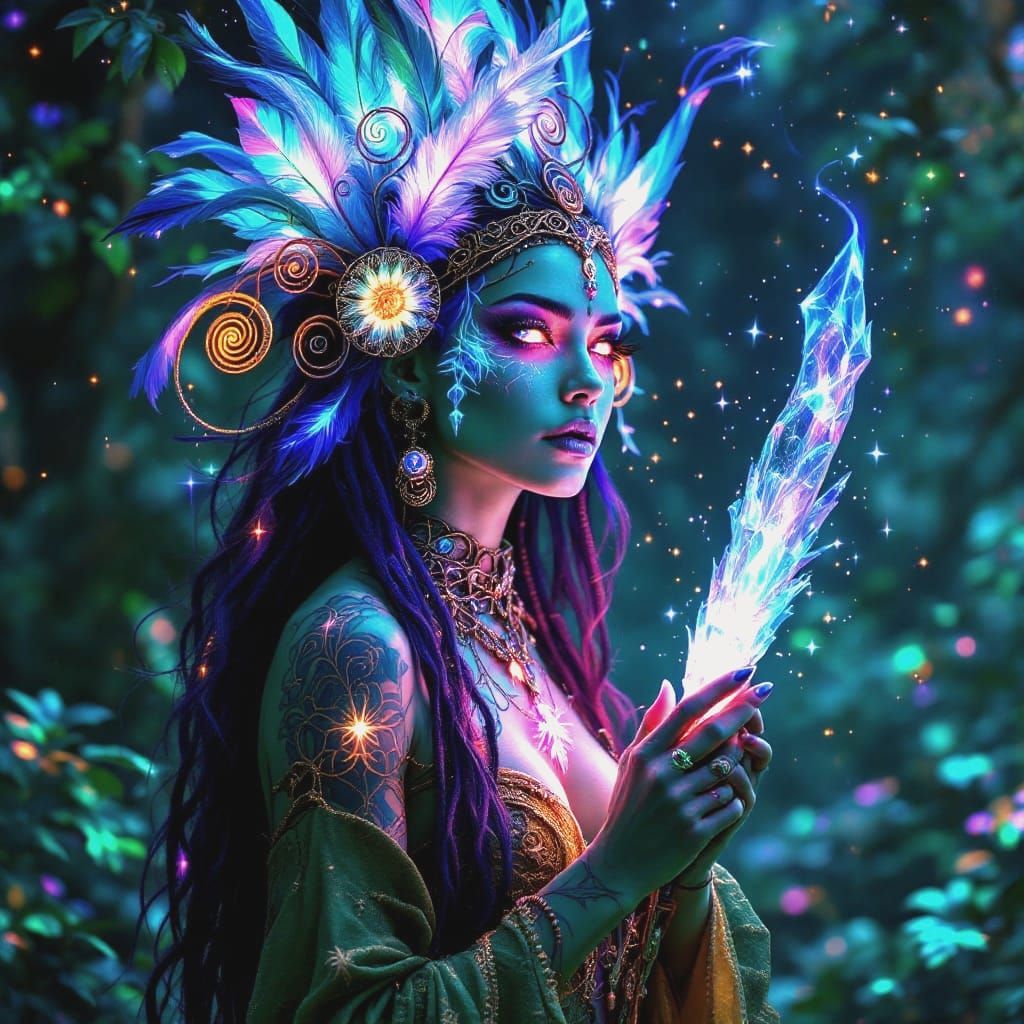 Emerald Shaman with Cosmic Tattoos