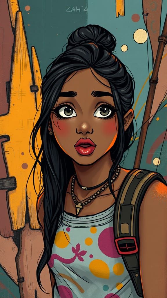 Young Woman Filled with Curiosity in Dreamlike Digital Art