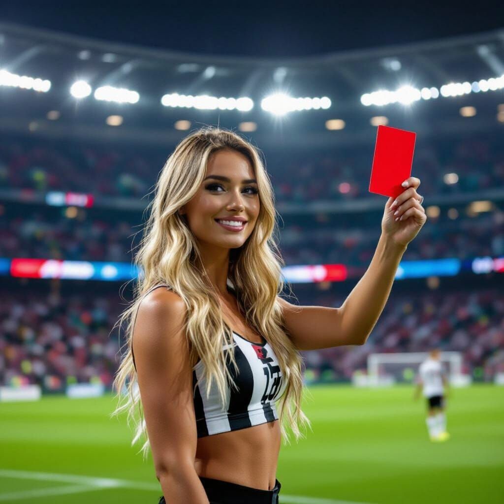 Referee Shows Red Card in Stadium, Digital Art