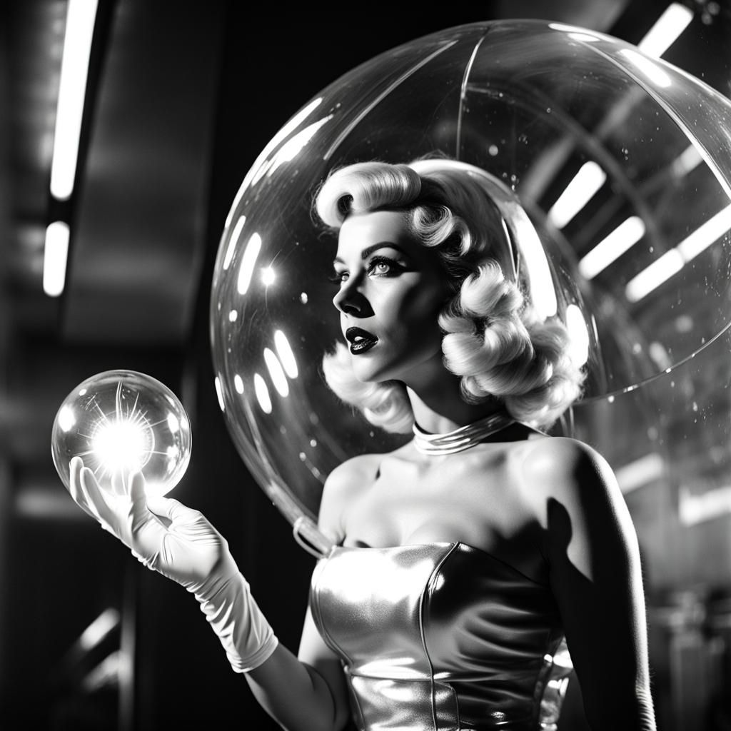 Sci-Fi Woman Confronts Monster in 1950s Style