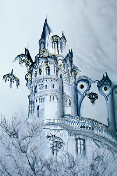 Fantasy Castle Portrait in Art Deco Style