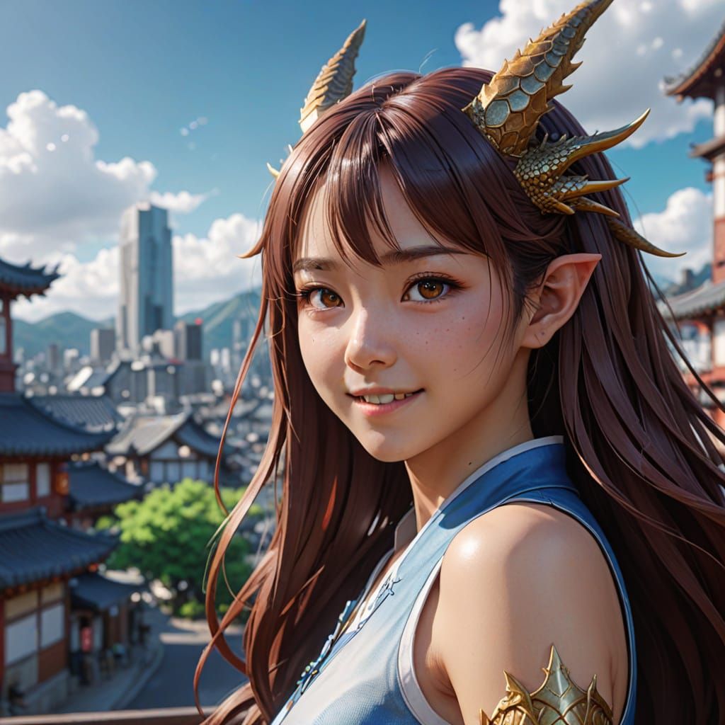 Cyberpunk Dreamer: A Futuristic Korean-American Dragon Woman