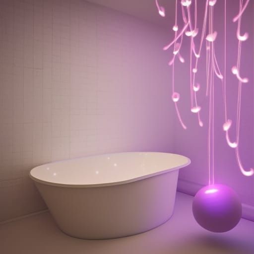 Glowing Orbs Above Pasty Bathtub, Digital Painting