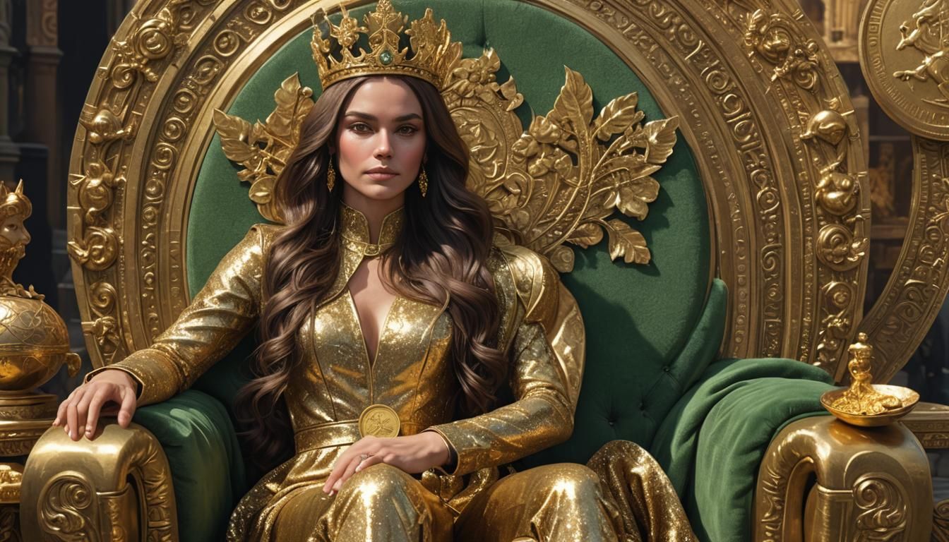 Golden Woman on Throne in Detailed Matte Painting
