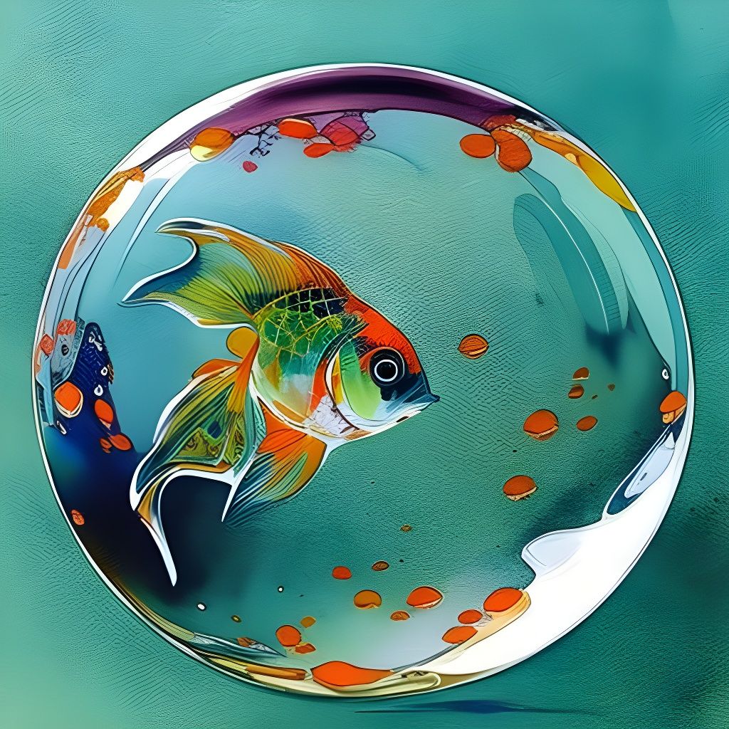 Goldfish in Bubble Bowl: Watercolor and Ink Art