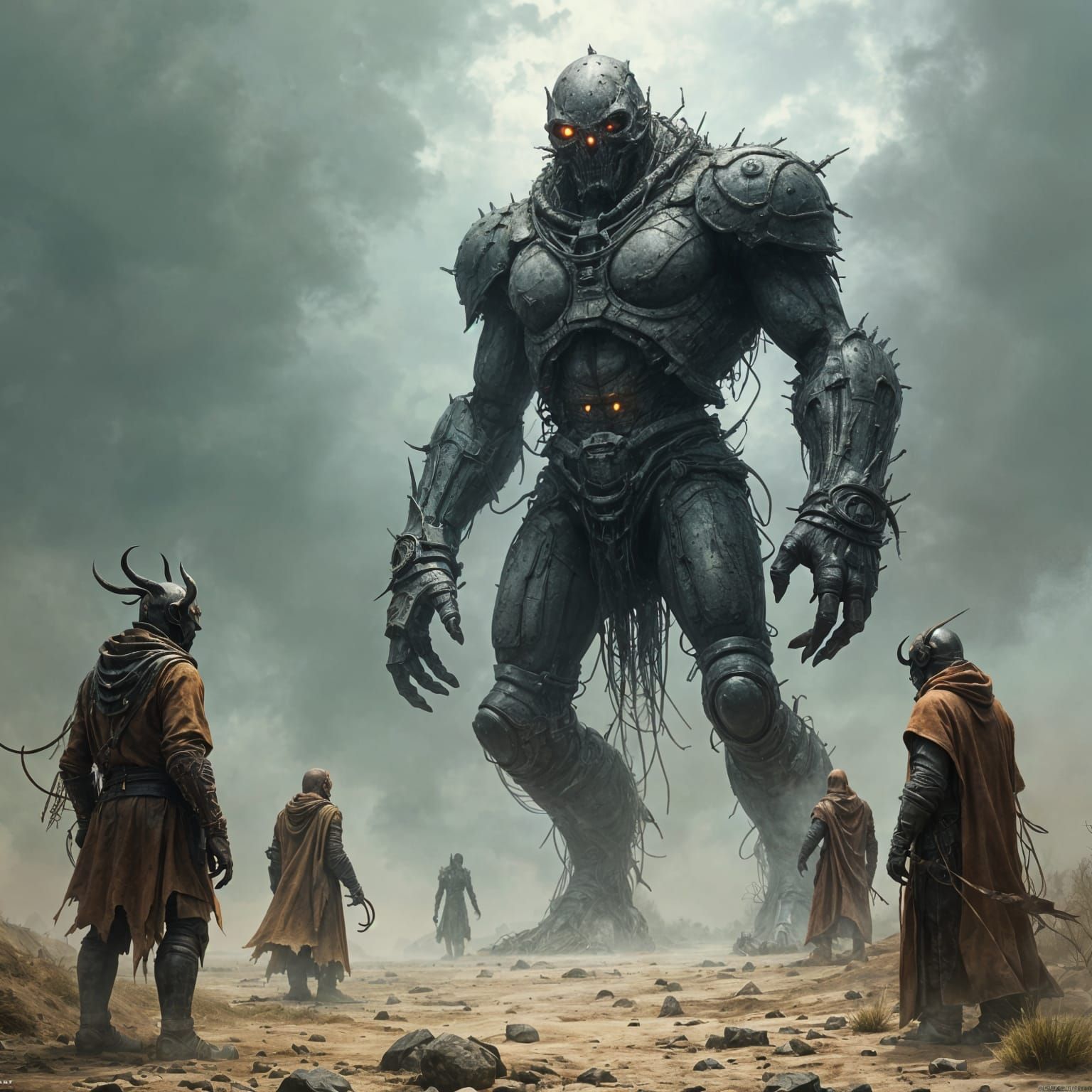 Towering Metal Golem in Dark Fantasy Wasteland