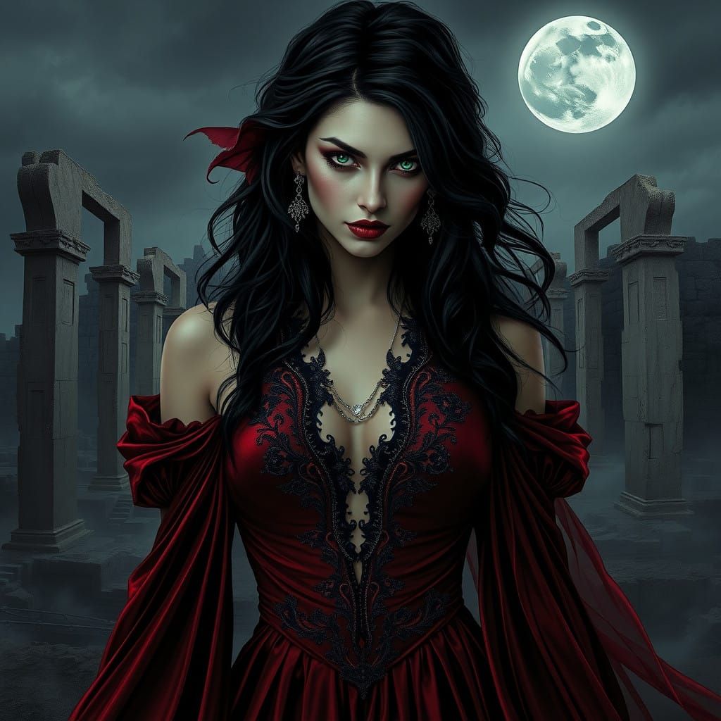 Dark Fantasy Vampire Seductress in Gothic Velvet