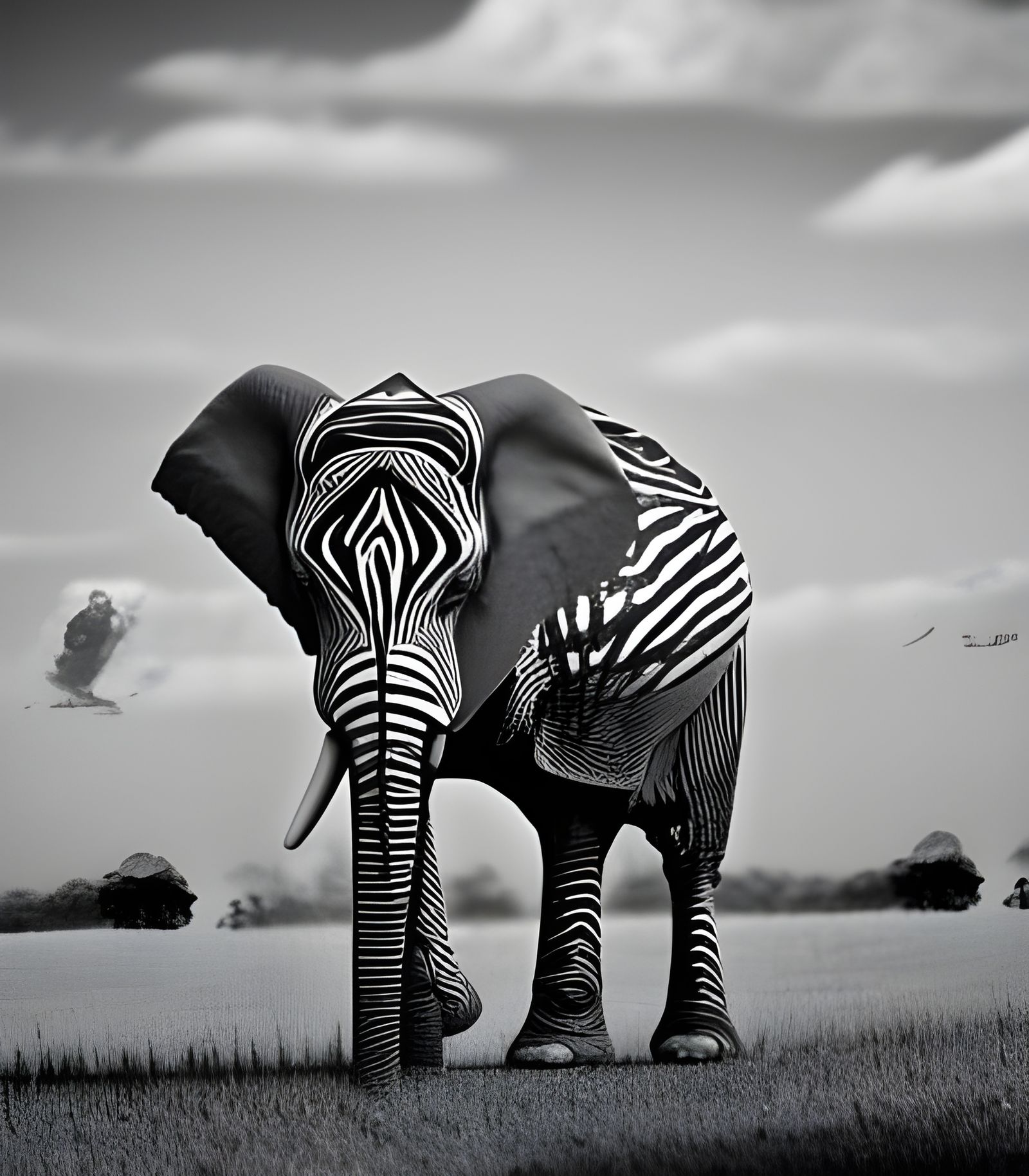 Elephant and Zebra Hybrid in Photorealistic Style