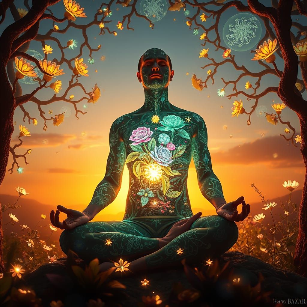 Dreamlike Landscape with Mystical Creatures and Whimsical Pl...