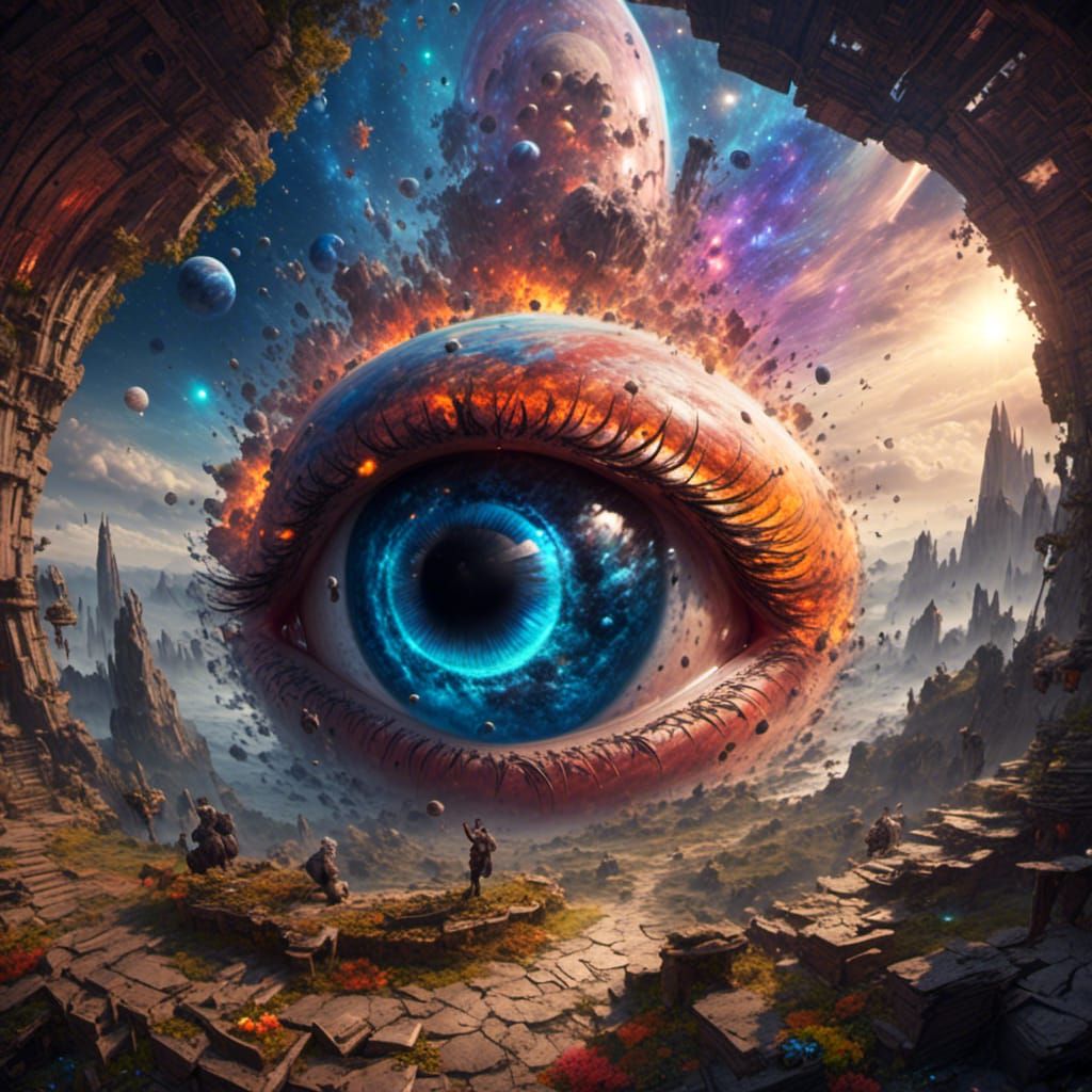 Giant Eye with Galaxy Center, Detailed Digital Painting
