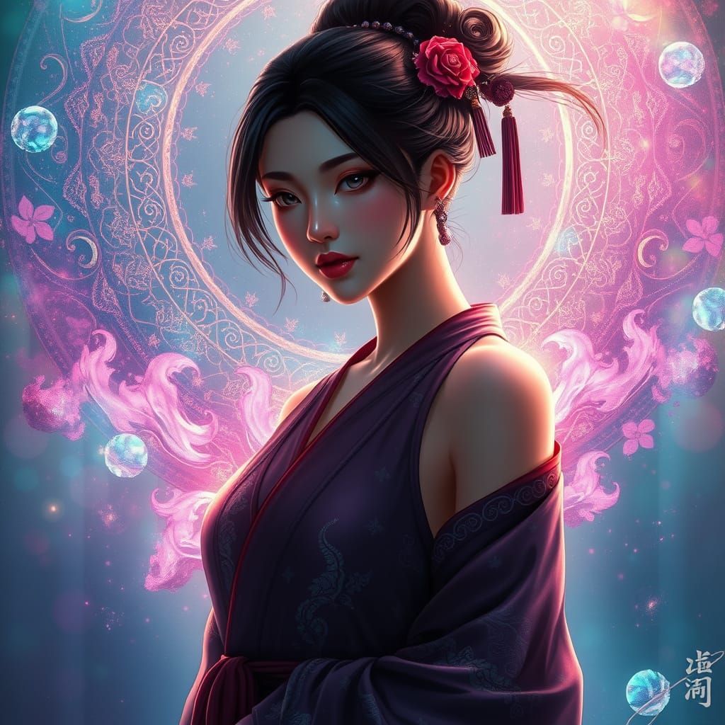 Elegant Japanese Woman in Mystical Aura