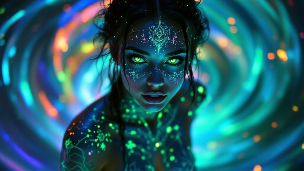 Enchantress Unveils Cosmic Dance in Vibrant Hues and Pulsati...