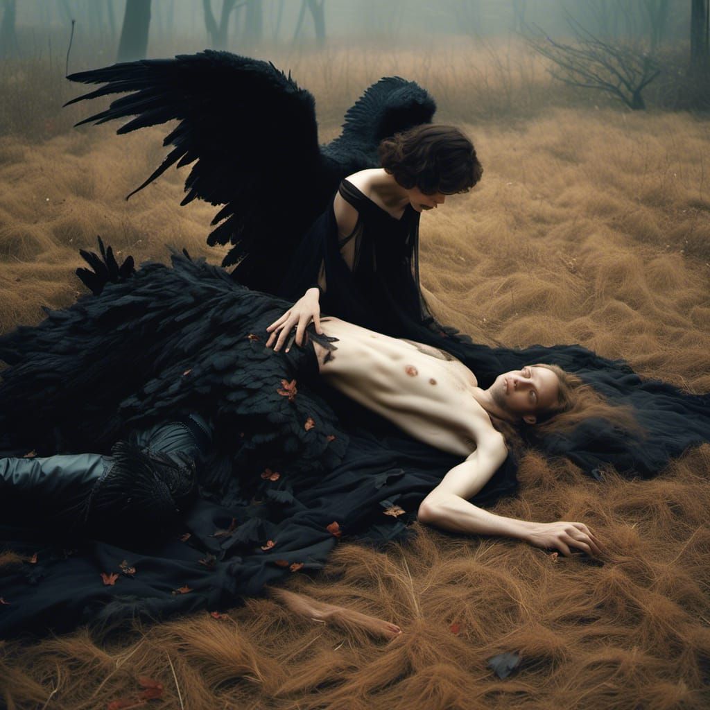 Dark Angel Protecting Man: Ethereal Photograph