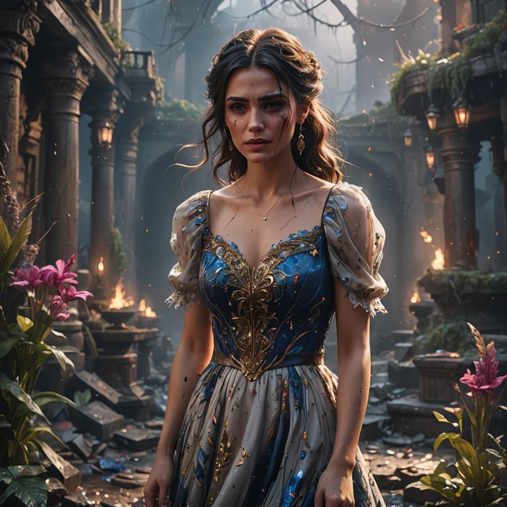 Crying Brunette: Detailed Matte Painting