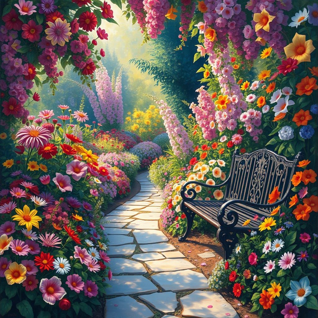 Vibrant Impressionist Garden Blooms in Every Color