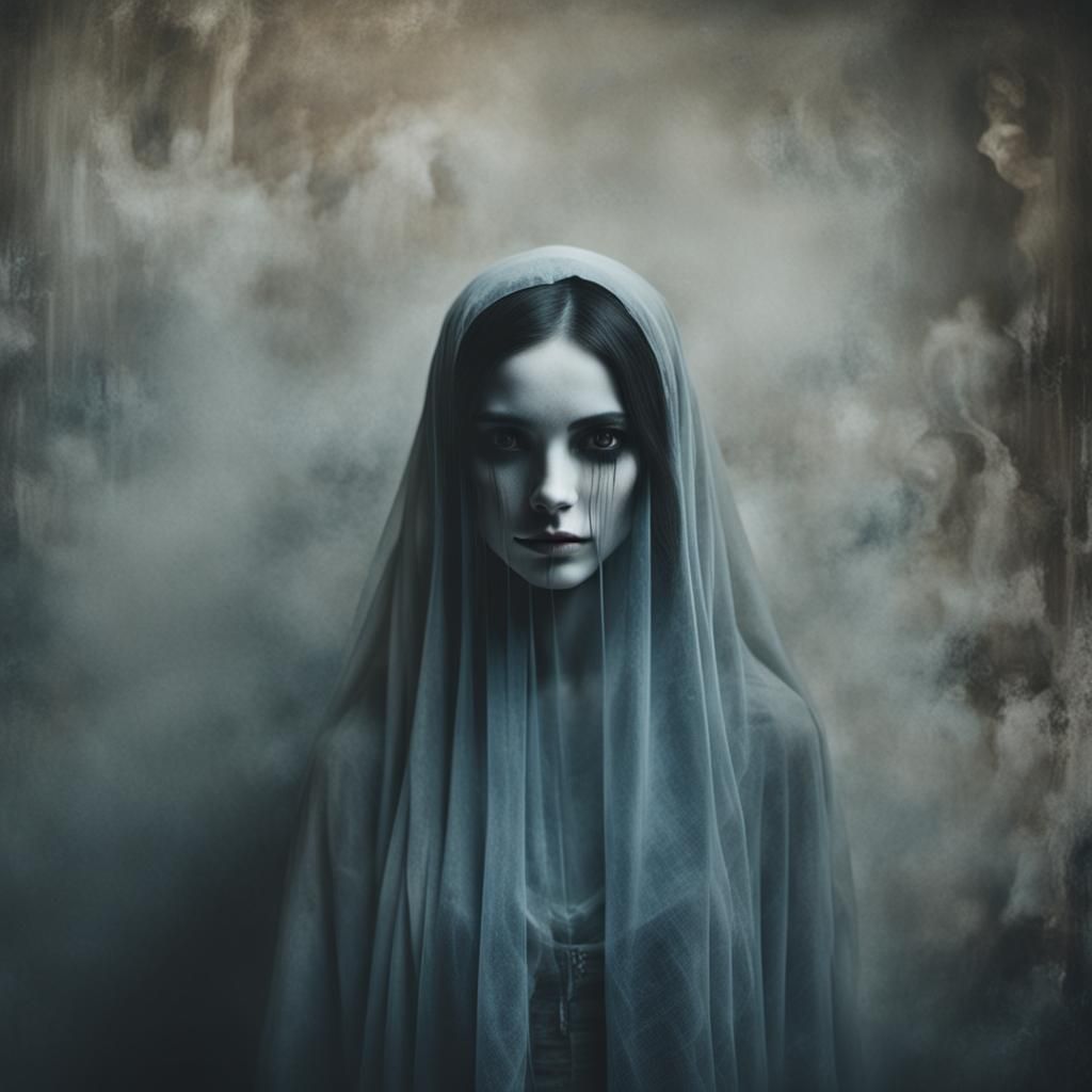 Ethereal Portrait of a Ghost in Decayed Room