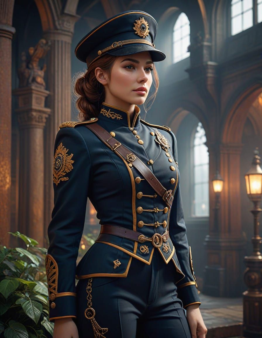 Fantasy Military Maiden in Steampunk Regalia