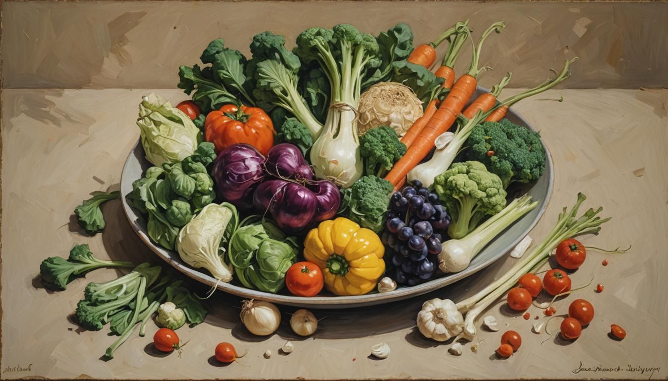 Fiber Vegetables in Bowl: Oil Painting